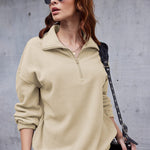 Women's Long Sleeve Sweatshirt Lapel Half Zip Pullover Drop Shoulder Fleece Pullover Tops S-3XL - Nadorine (Us Only)
