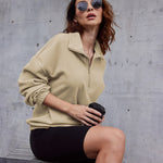 Women's Long Sleeve Sweatshirt Lapel Half Zip Pullover Drop Shoulder Fleece Pullover Tops S-3XL - Nadorine (Us Only)
