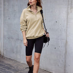 Women's Long Sleeve Sweatshirt Lapel Half Zip Pullover Drop Shoulder Fleece Pullover Tops S-3XL - Nadorine (Us Only)