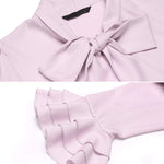Women Bow Tie Neck Blouses Ruffle Long Sleeve Shirts Button-Down Office Work Casual Tops XS-3XL - Nadorine (Us Only)