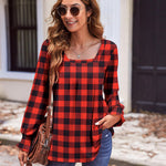 Nadorine Long Sleeve Shirts Square Neck Pleated Tunic Tops