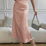 Nadorine Midi Skirt High Waisted Solid Satin Dress