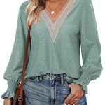 Nadorine Casual Lace V Neck T-Shirts