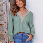 Nadorine Casual Lace V Neck T-Shirts