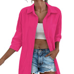 Nadorine 3/4 Sleeve Shirts Button Down Beach Cover Up