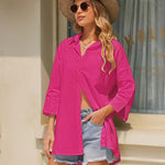 Nadorine 3/4 Sleeve Shirts Button Down Beach Cover Up