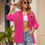 Nadorine 3/4 Sleeve Shirts Button Down Beach Cover Up