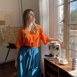 High Waisted Flowy Elastic Skirts , Lightweight Long Skirts - Nadorine (Us Only)