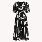 Phoebe Harrison | V-Neck Puff Sleeve Pleated Midi Dress For Women