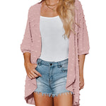 Women Swiss Dot Chiffon Cardigan Lightweight Beach Cover Up 3/4 Sleeve Cardigan - Nadorine (Us Only)