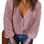Lantern Sleeve Button Down Cable Knit Sweate - Nadorine (Us Only)