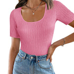 Nadorine Short Sleeve Square Neck Slim Fitted Tops