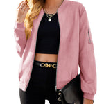 Faux Bomber Zip Up Lightweight Jacket Coat with Pockets - Nadorine (Us Only)