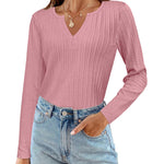 Nadorine Women's Long Sleeve V Neck Slim Fit T Shirts