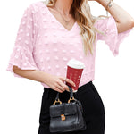 Swiss Dot Chiffon 3/4 Ruffle Sleeve Blouse - Nadorine (Us Only)