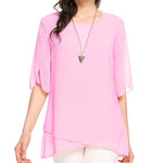 Womens Casual Scoop Neck Loose Top 3/4 Sleeve Chiffon Blouse Shirt Tops - Nadorine (Us Only)