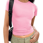 Nadorine Short Sleeve Stretchy Bodycon Basic Tee Tops