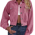 Women's Fashion Cropped Shacket Long SLeeve Trendy Button Down Corduroy Shirts Shacket Jackets - Nadorine (Us Only)