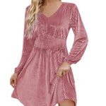 Nadorine Velvet Dress V-Neck Long Sleeve Stretch Mini Dress