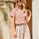 Nadorine Women's Button Down Short Sleeve Blouse