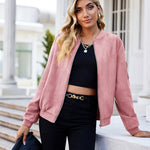 Faux Bomber Zip Up Lightweight Jacket Coat with Pockets - Nadorine (Us Only)