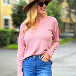 Nadorine Women's Long Sleeve V Neck Slim Fit T Shirts