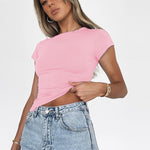 Nadorine Short Sleeve Stretchy Bodycon Basic Tee Tops