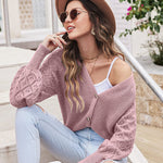Lantern Sleeve Button Down Cable Knit Sweate - Nadorine (Us Only)