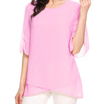 Womens Casual Scoop Neck Loose Top 3/4 Sleeve Chiffon Blouse Shirt Tops - Nadorine (Us Only)