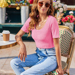 Nadorine Short Sleeve Square Neck Slim Fitted Tops
