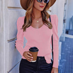 Nadorine V Neck Sweaters Casual Puff Sleeve Pullover Sweater
