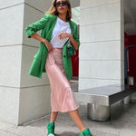 Satin Zipper Elegant Work Skirts - Nadorine (US Only)