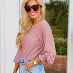 Nadorine Women Casual V Neck T-Shirts Ruffle Long Sleeve Shirt Eyelet Loose Blouses S-XXL