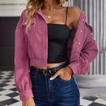Women's Fashion Cropped Shacket Long SLeeve Trendy Button Down Corduroy Shirts Shacket Jackets - Nadorine (Us Only)