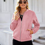 Faux Bomber Zip Up Lightweight Jacket Coat with Pockets - Nadorine (Us Only)