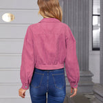Women's Fashion Cropped Shacket Long SLeeve Trendy Button Down Corduroy Shirts Shacket Jackets - Nadorine (Us Only)