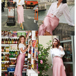 Satin Zipper Elegant Work Skirts - Nadorine (US Only)