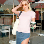 Nadorine Short Sleeve Stretchy Bodycon Basic Tee Tops