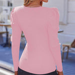 Nadorine V Neck Sweaters Casual Puff Sleeve Pullover Sweater