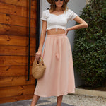 High Waisted Flowy Elastic Skirts , Lightweight Long Skirts - Nadorine (Us Only)