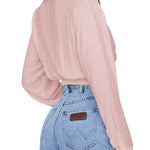 Zeagoo Women's V Neck Twist Hem Blouse Long Sleeve Crop Top Casual Button Shirts