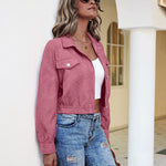 Women's Fashion Cropped Shacket Long SLeeve Trendy Button Down Corduroy Shirts Shacket Jackets - Nadorine (Us Only)