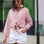 Tie Knot Front Tops Cotton Blouse Shirts - Nadorine (Us Only)