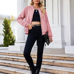 Faux Bomber Zip Up Lightweight Jacket Coat with Pockets - Nadorine (Us Only)