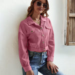 Women's Fashion Cropped Shacket Long SLeeve Trendy Button Down Corduroy Shirts Shacket Jackets - Nadorine (Us Only)