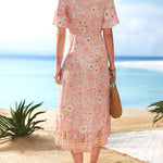 Nadorine Women's Bohemian Floral Tie Front V Neck Midi Dresses