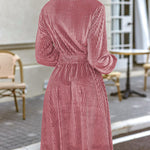 Nadorine Velvet Dress V-Neck Long Sleeve Stretch Mini Dress