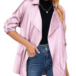 Womens Oversized Blazer Jackets Satin Roll Sleeve Open Front Casual Work Cardigan Jacket with Pockets - Nadorine (Us Only)