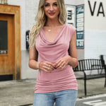 Ruched Cowl Neck Tank Tops - Nadorine (Us Only)