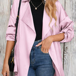 Womens Oversized Blazer Jackets Satin Roll Sleeve Open Front Casual Work Cardigan Jacket with Pockets - Nadorine (Us Only)